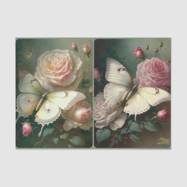 Rose und Schmetterlinge Seidenpapier (Vorderseite)