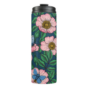 Rose und Schmetterlinge Thermosbecher