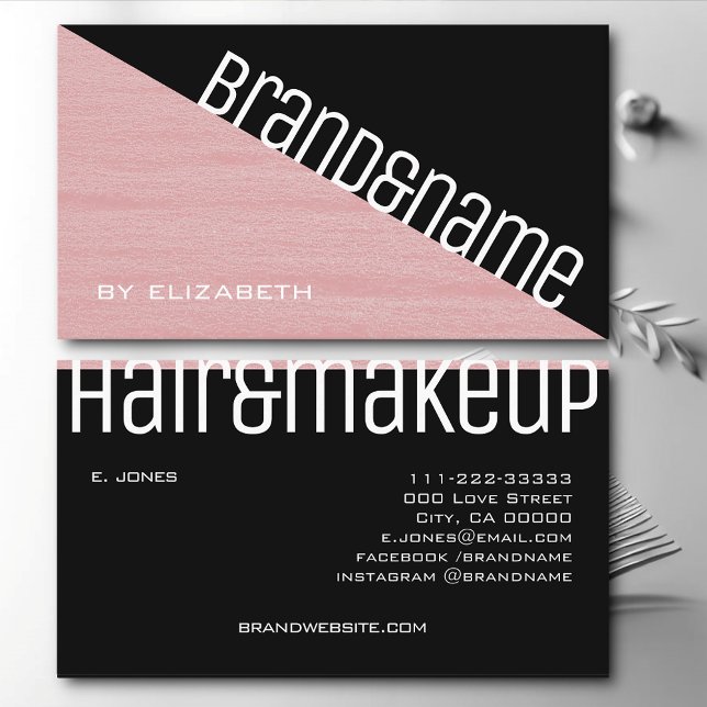 Rose und Schwarz Pastellrosa Textur Modernes Dreie Visitenkarte (Von Creator hochgeladen)