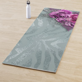Rose und Silberner Glitzer Zebra Streifen Yogamatte