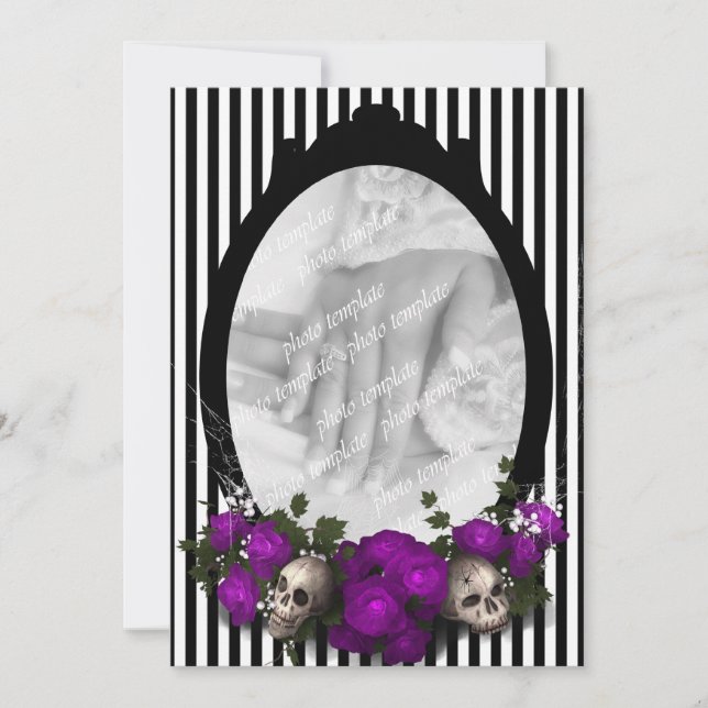 Rose und Skull Frame Goth Hochzeit Einladung (Vorderseite)