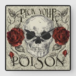 Rose und Spitzen-Uhr, Tag der Toten Dekoration Quadratische Wanduhr