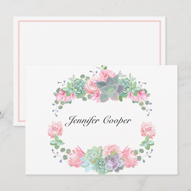 Rose und Sukkulationen von Ihrem Schreibtisch aus Mitteilungskarte (Vorne/Hinten)