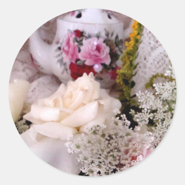 Rose und Teekessel Siegel Runder Aufkleber (Vorderseite)