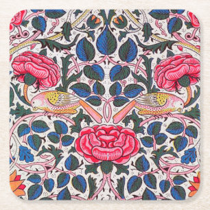 Rose und Vogel, William Morris Rechteckiger Pappuntersetzer