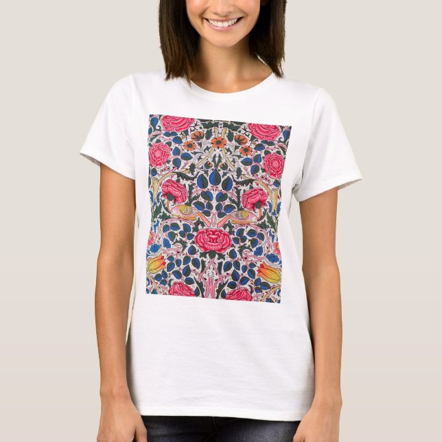 Rose und Vogel, William Morris T-Shirt (Vorderseite)