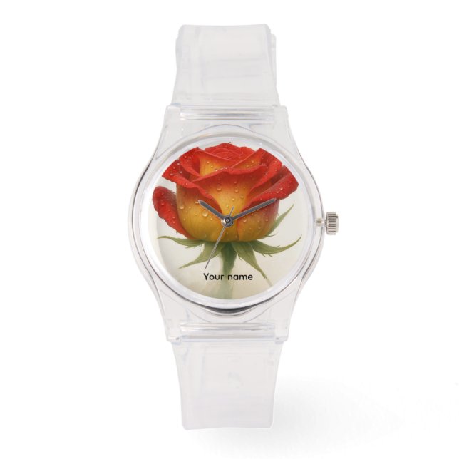 Rose und Wassertropfen - schön  Armbanduhr (Vorderseite)