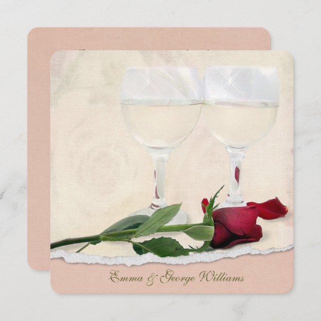 Rose und Wein für Hochzeiten Einladung (Vorne/Hinten)