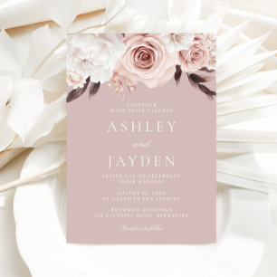 Rose und weiße Blume Dusty Pink Wedding Einladung
