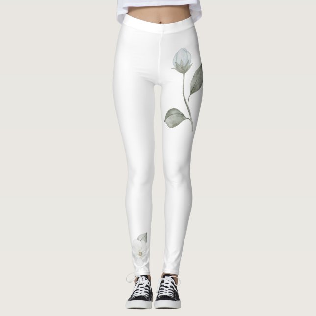 Rose und Wildblumen auf den weißen Leggings (Vorderseite)