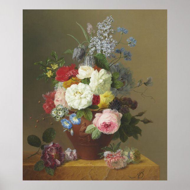 Rose und Wildblumen in einer Terrakotta... Poster (Vorne)