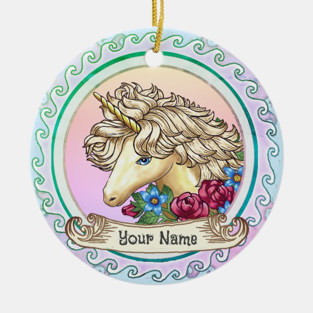 Rose Unicorn Keramik Ornament (Vorne)