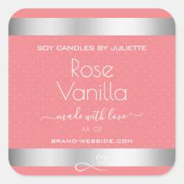 Rose Vanilla Scent Pink Silver Soy Kerzen Labels Quadratischer Aufkleber