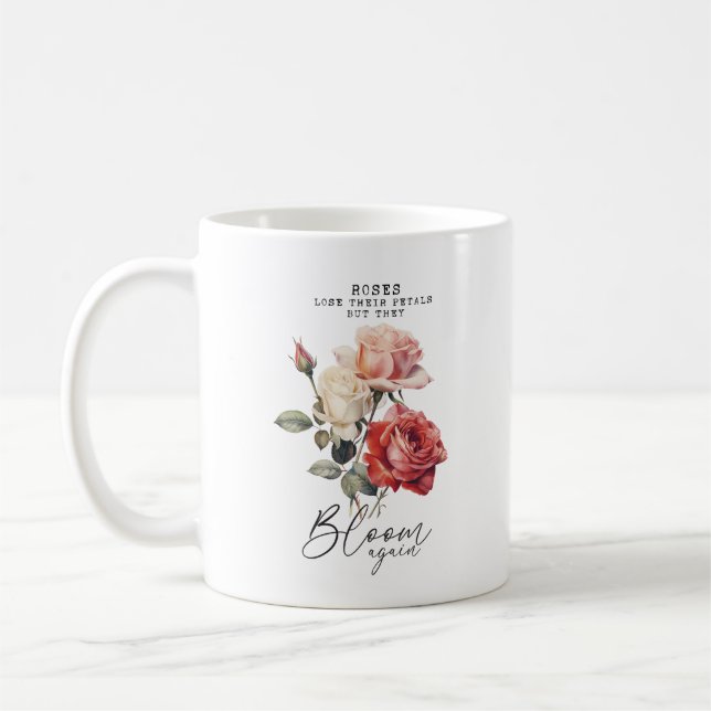 Rose verlieren ihre Blätter rosa Monogramm Kaffeetasse (Links)
