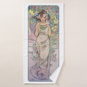 Rose (vier Blume), Alphonse Mucha Badehandtuch