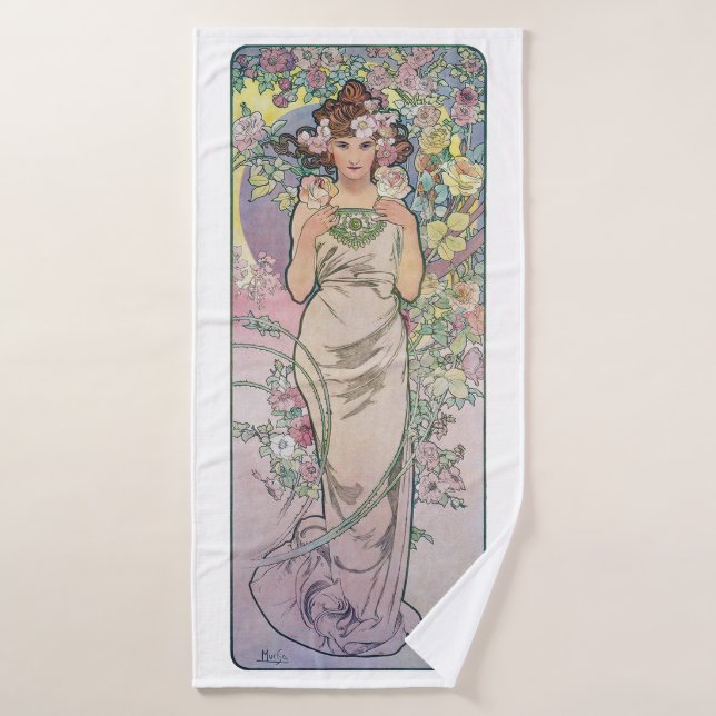 Rose (vier Blume), Alphonse Mucha Badehandtuch (Badehandtuch)