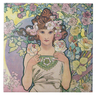 Rose (vier Blume), Alphonse Mucha Fliese