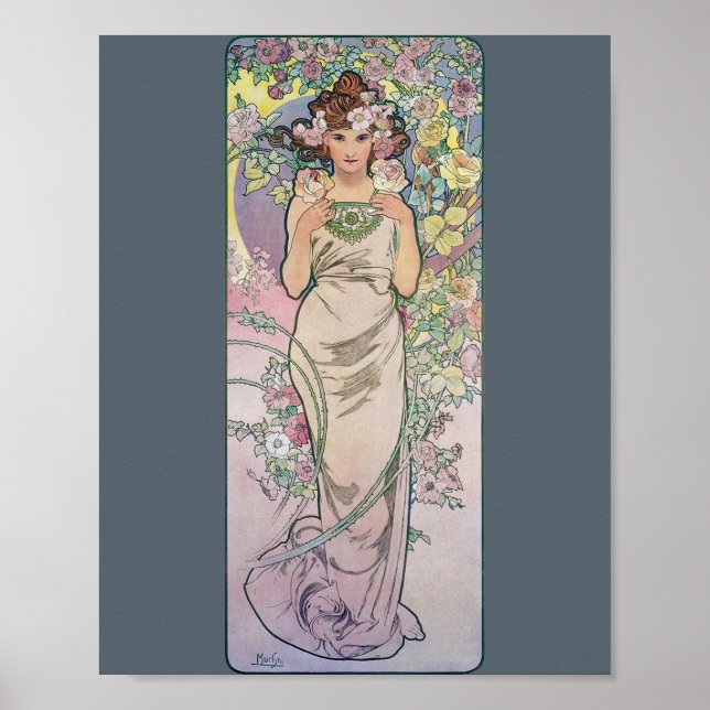 Rose (vier Blume), Alphonse Mucha Poster (Vorne)