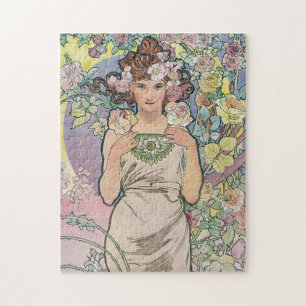 Rose (vier Blume), Alphonse Mucha Puzzle