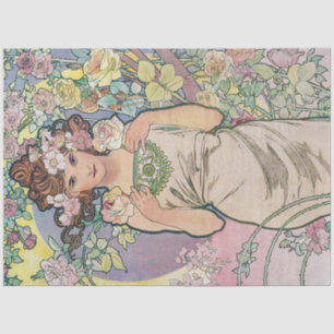 Rose (vier Blume), Alphonse Mucha Seidenpapier