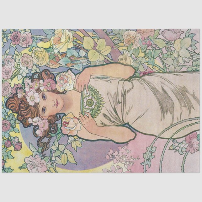 Rose (vier Blume), Alphonse Mucha Seidenpapier (Vorderseite)