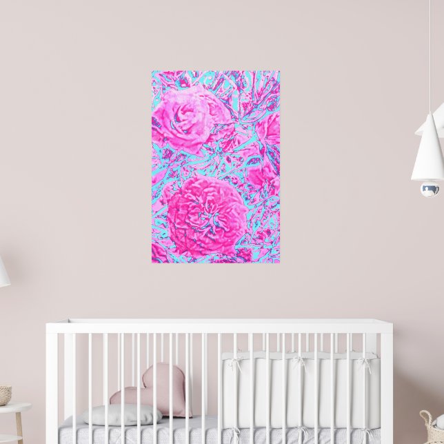 Rose Vintag Bush-Retro Rosa & Blau Poster (Kinderzimmer 2)
