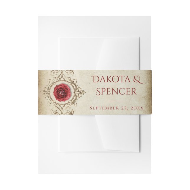 Rose | Vintag Crimson Red Gem Grunge Einladungsbanderole (Vorderseite Beispiel)