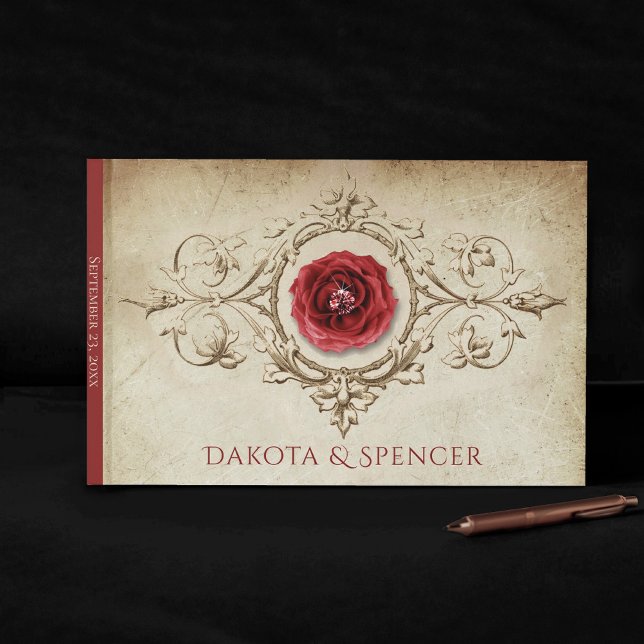Rose | Vintag Crimson Red Gem Grunge Gästebuch (Von Creator hochgeladen)