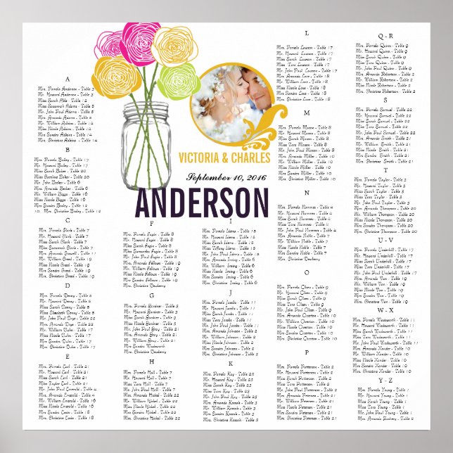 Rose Vintag Moderne Mason Jar Sitzkarte Poster (Vorne)