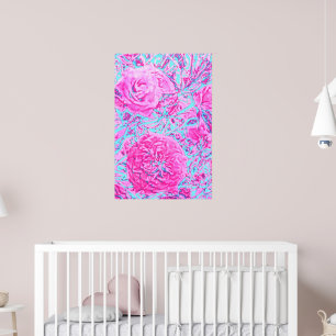 Rose Vintage Busch-Retro Rosa & Blau Poster