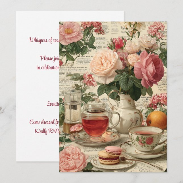 Rose | Vintager Charme Einladung (Vorne/Hinten)