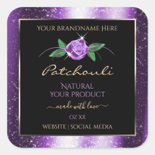 Rose von hübschen Lila und schwarzen Produktkennze Quadratischer Aufkleber