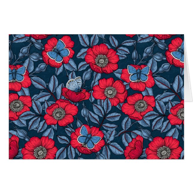 Rose von Hunden und Schmetterlinge in blau und rot (Vorderseite (Horizontal))