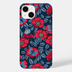 Rose von Hunden und Schmetterlinge in blau und rot Case-Mate iPhone 14 Hülle