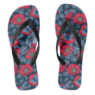 Rose von Hunden und Schmetterlinge in blau und rot Flip Flops