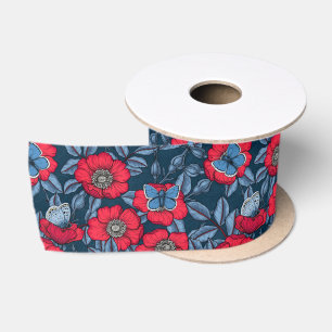 Rose von Hunden und Schmetterlinge in blau und rot Satinband