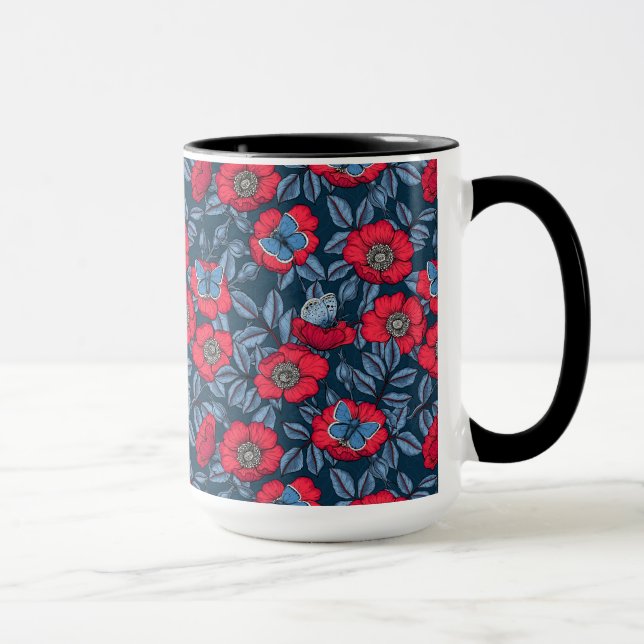 Rose von Hunden und Schmetterlinge in blau und rot Tasse (Rechts)