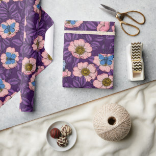 Rose von Hunden und Schmetterlinge in rosa und lil Geschenkpapier