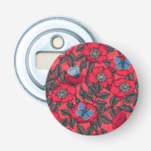 Rose von Hunden und Schmetterlinge in Rot und Blau Flaschenöffner