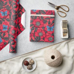 Rose von Hunden und Schmetterlinge in Rot und Blau Geschenkpapier