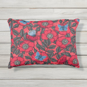 Rose von Hunden und Schmetterlinge in Rot und Blau Kissen Für Draußen