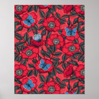 Rose von Hunden und Schmetterlinge in Rot und Blau