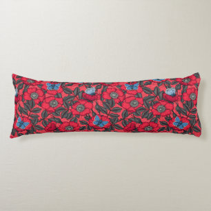 Rose von Hunden und Schmetterlinge in Rot und Blau Seitenschläferkissen