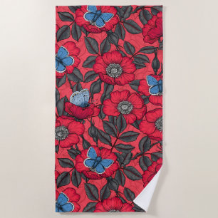 Rose von Hunden und Schmetterlinge in Rot und Blau Strandtuch