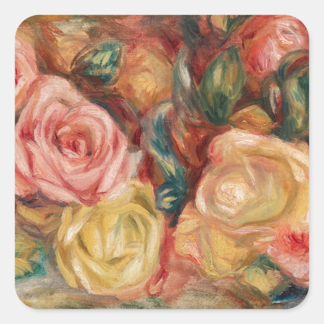 Rose von Renoir Impressionist Painting Quadratischer Aufkleber (Vorderseite)
