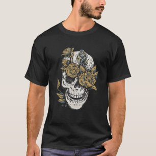 Rose von Schädel und Blume T-Shirt