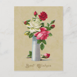 Rose von Vase Best Wishs Vintage Reproduktion Postkarte