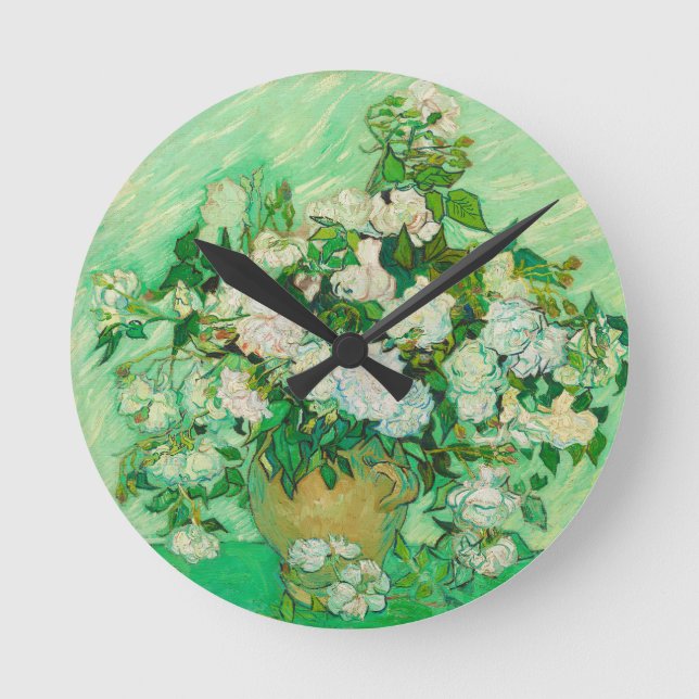 Rose von Vincent van Gogh Round Wall Clock Runde Wanduhr (Vorderseite)