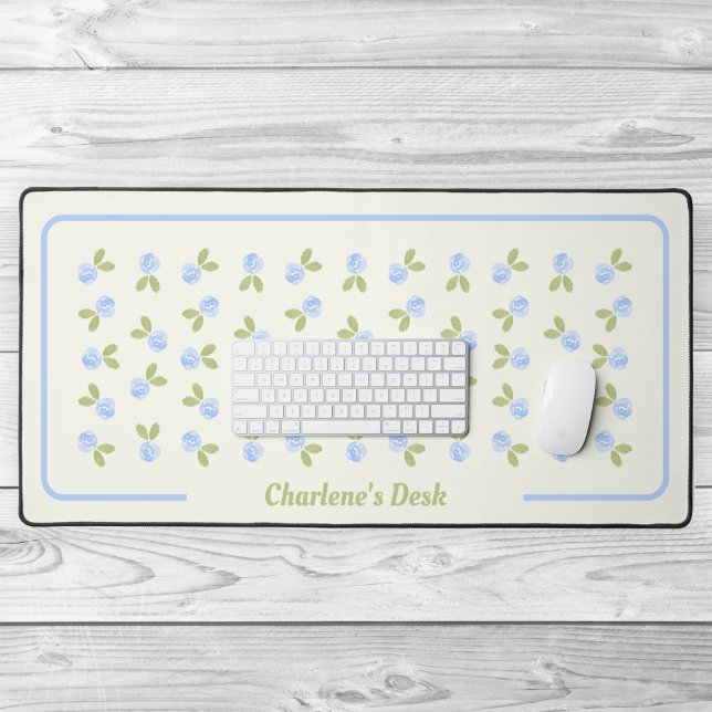 Rose Wasserfarbe - Alicia Blau Schreibtischunterlage (Alicia's Blue Watercolor Cottage Rose Garden - by OfficeAccessories)