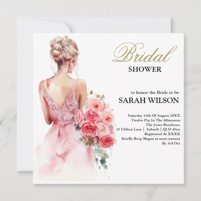 Rose Wasserfarbe Hochzeitskraut Brautparty Einladung (Vorderseite)